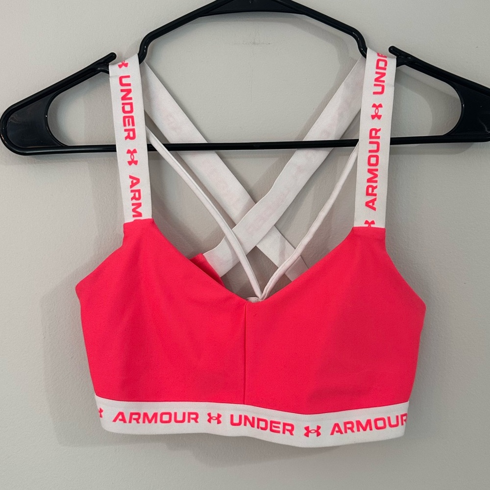 UNDER ARMOUR Pink and White Sports Bra with Criss-Cross Straps